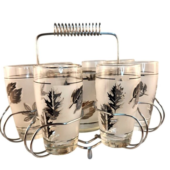 1960s Libbey Starlyte Mid Century Modern Frosted Silver Leaf Tumbler Glasses Wit - Picture 15 of 16